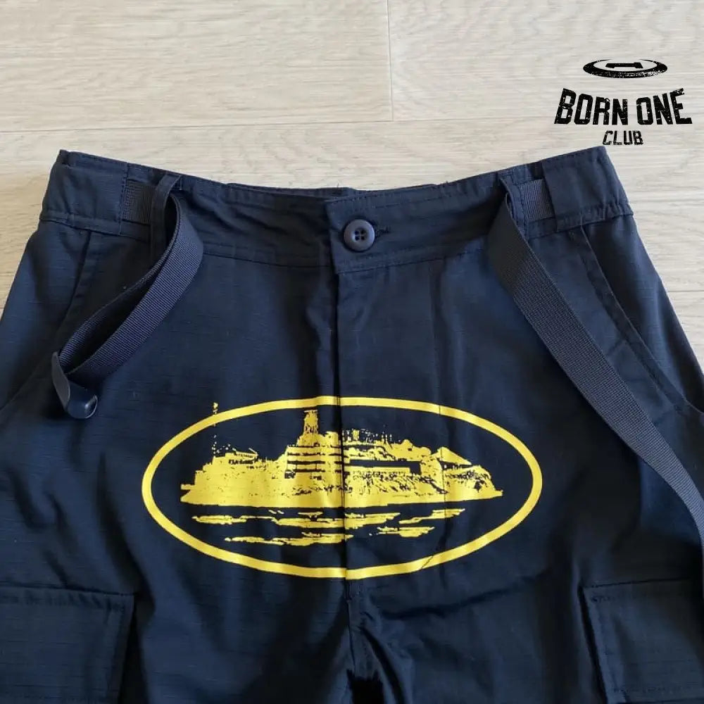 Calça Corteiz Cargo Preta e Amarelo