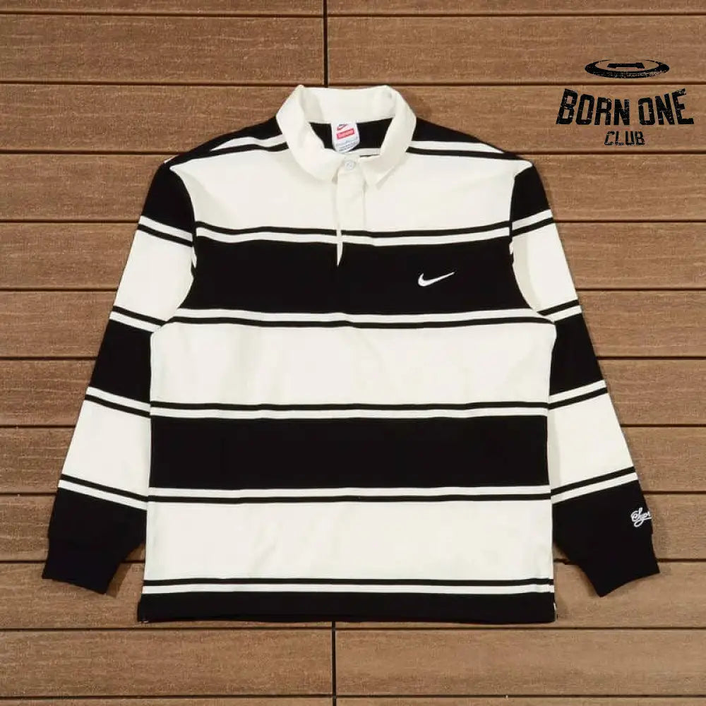 Camisa Supreme x Nike Stripe Rugby Preta/Branca