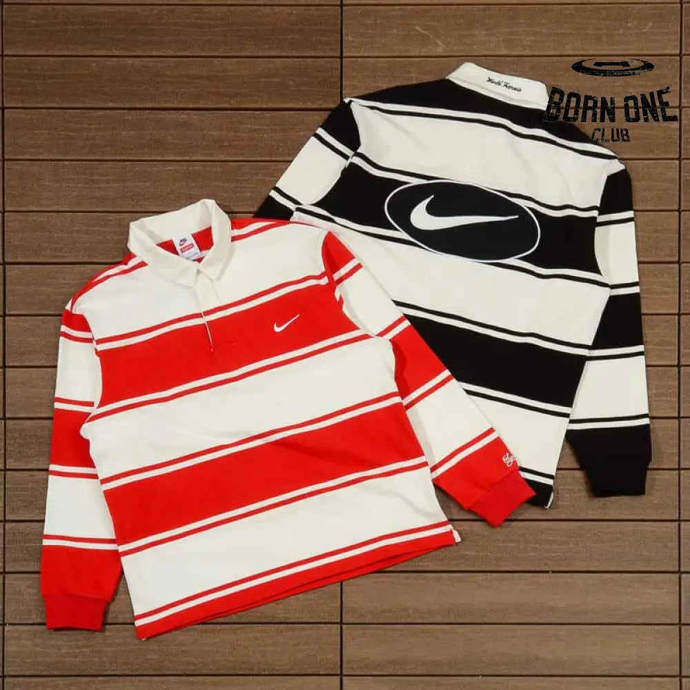 Camisa Supreme x Nike Stripe Rugby Preta/Branca