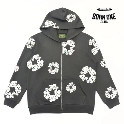 DENIM TEARS ZIP HOODIE CINZA Moletom Jaqueta