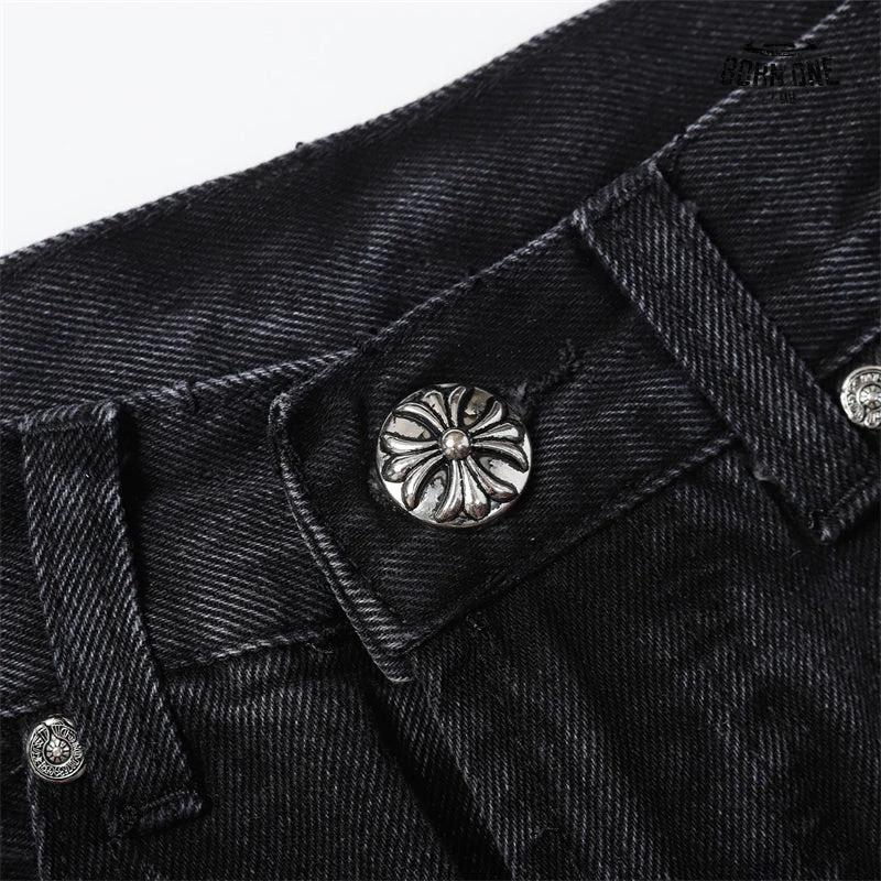 Bermuda Jeans Chrome Hearts Cross Preta