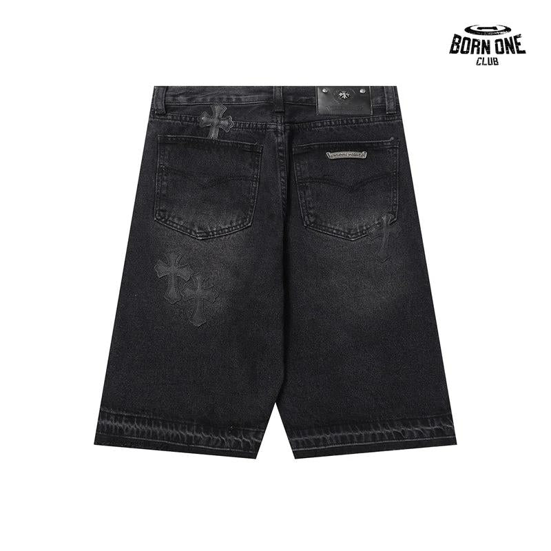 Bermuda Jeans Chrome Hearts Cross Preta