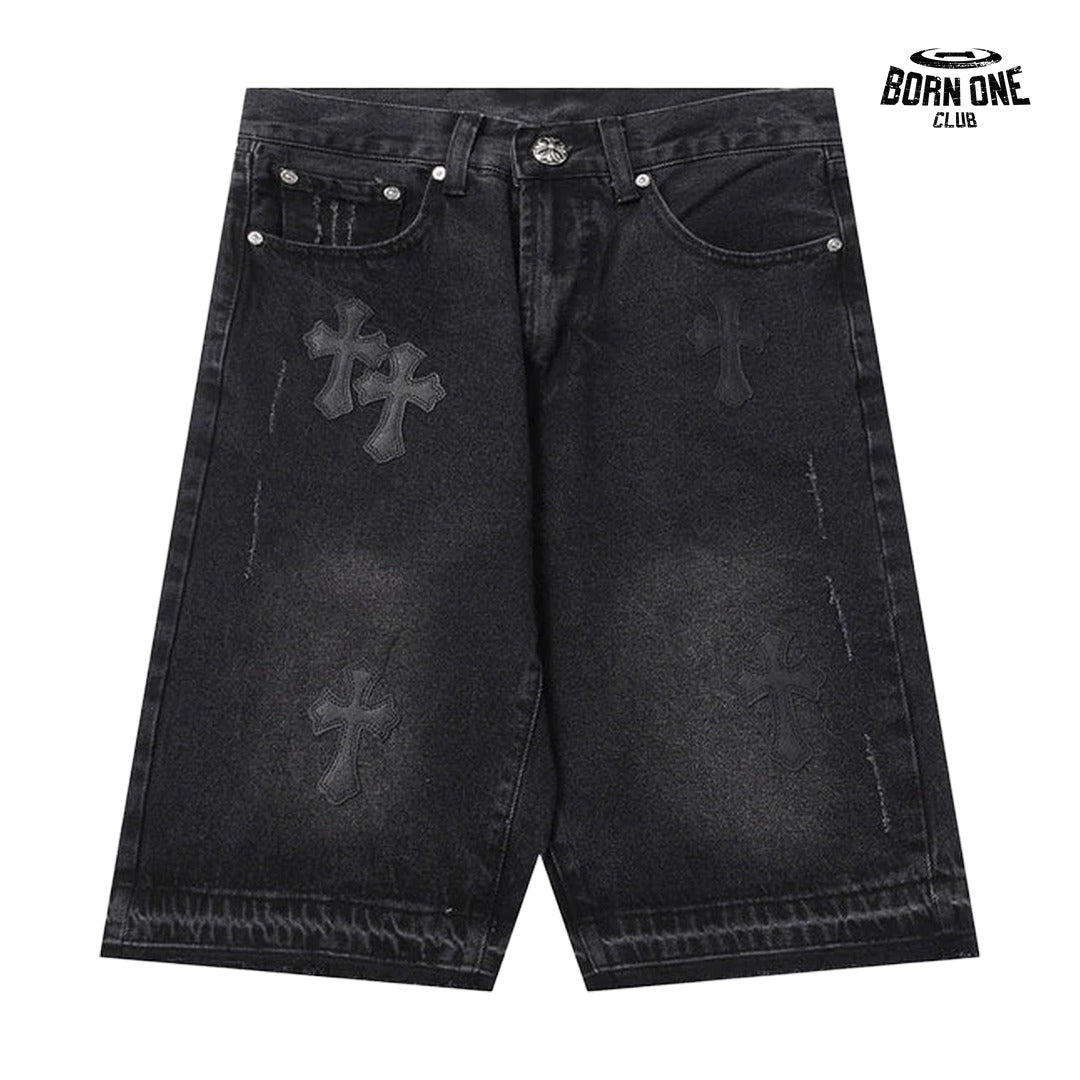 Bermuda Jeans Chrome Hearts Cross Preta
