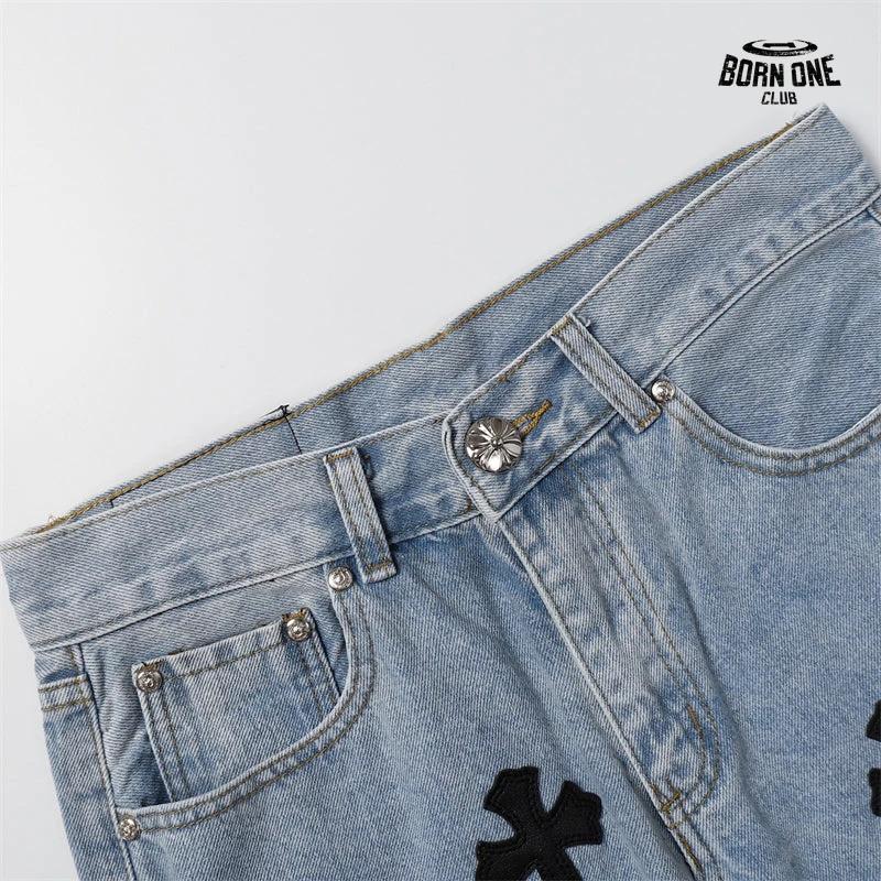 Bermuda Jeans Chrome Hearts Multi Cross Azul