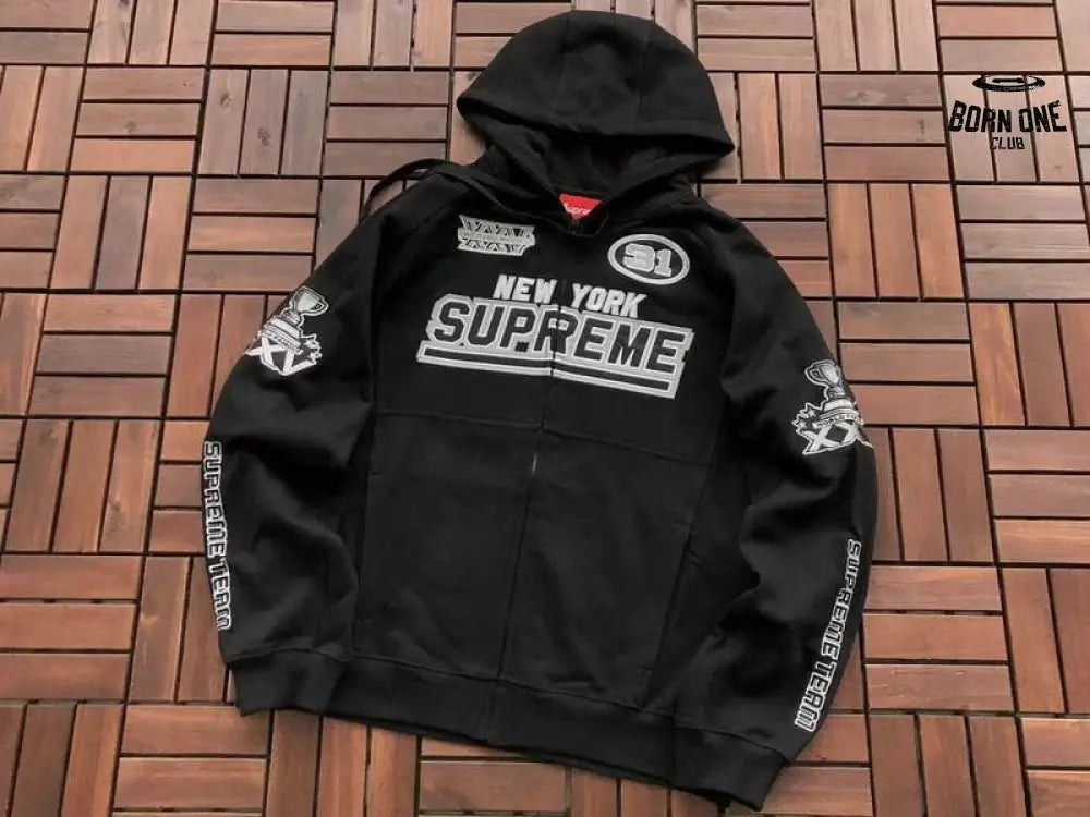 Moletom Supreme Football Zip Up Hooded Black