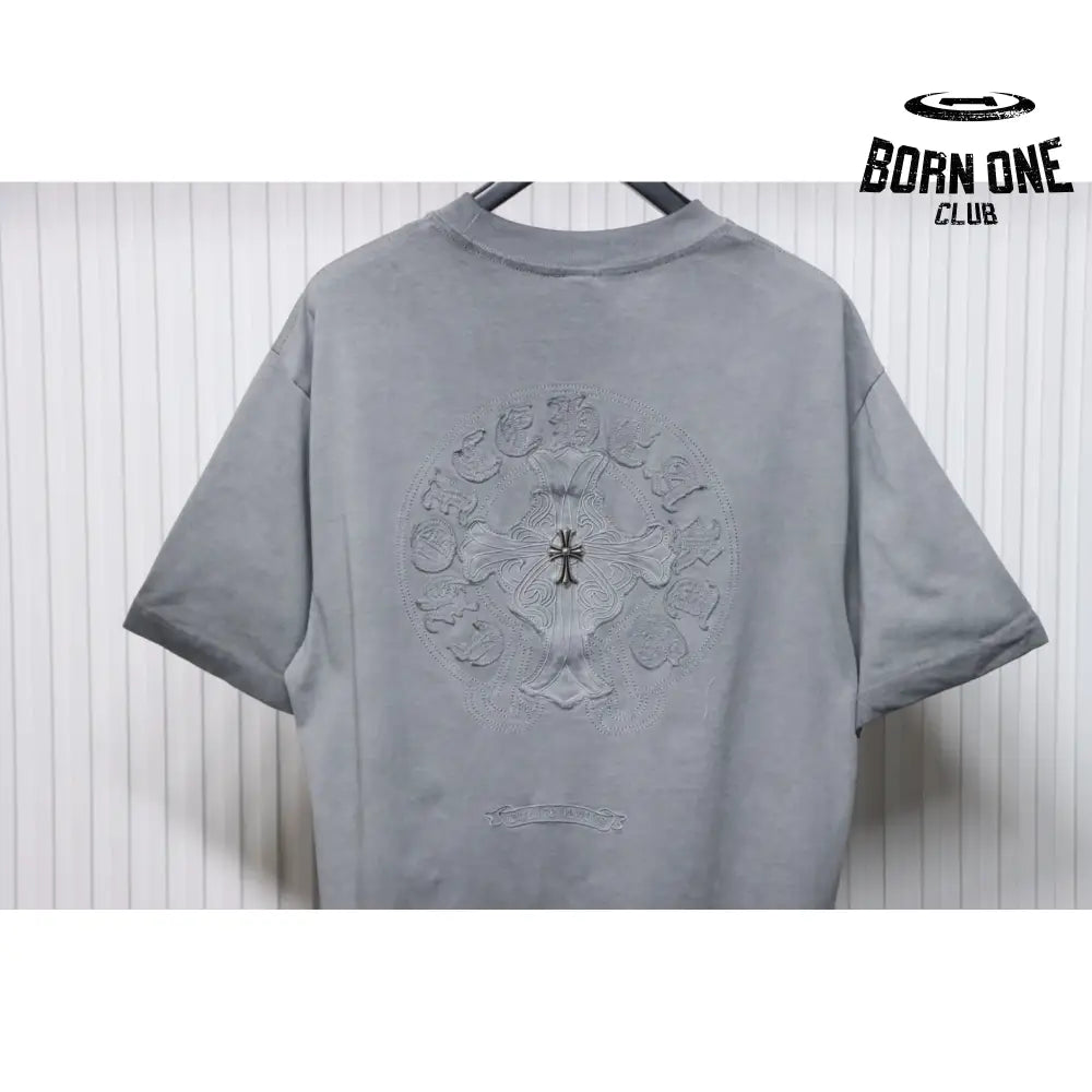 Camiseta Chrome Hearts Distressed Horseshoe Cinza Claro