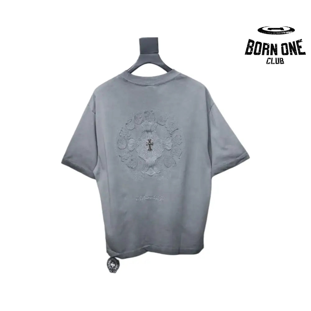 Camiseta Chrome Hearts Distressed Horseshoe Cinza Claro