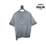 Camiseta Chrome Hearts Distressed Horseshoe Cinza Claro