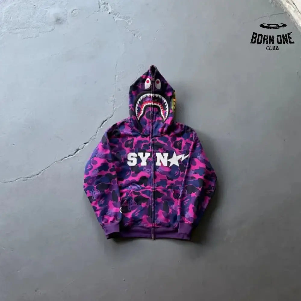 Jaqueta BAPE x SYNA By Central x Spotfy Shark Full Zip Camo Purple