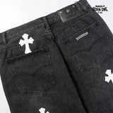 Bermuda Jeans Chrome Hearts Cross Branca Preta
