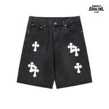 Bermuda Jeans Chrome Hearts Cross Branca Preta