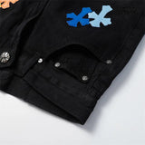 Bermuda Jeans Chrome Hearts Cross Colorida Preta