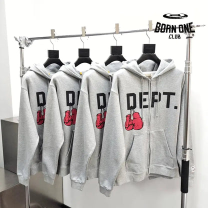 GALLERY DEPT. BOXING MERCH ZIP HOODIE Grey Moletom