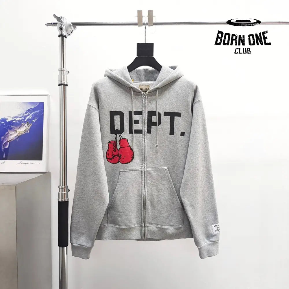 GALLERY DEPT. BOXING MERCH ZIP HOODIE Grey Moletom