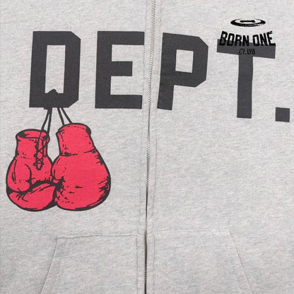 GALLERY DEPT. BOXING MERCH ZIP HOODIE Grey Moletom