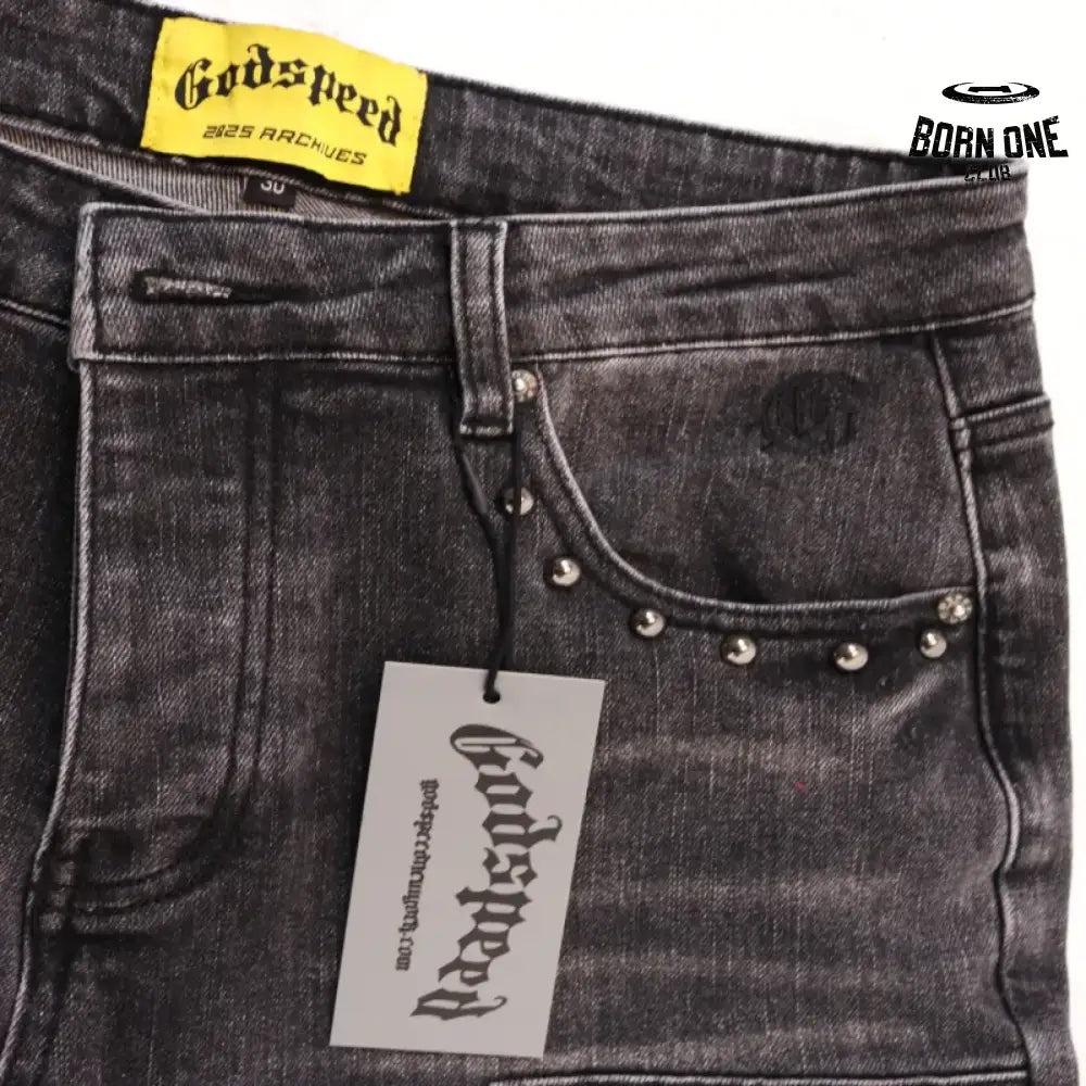 Godspeed Embroidered Multi-Pocket Calça Jeans Smoky Gray