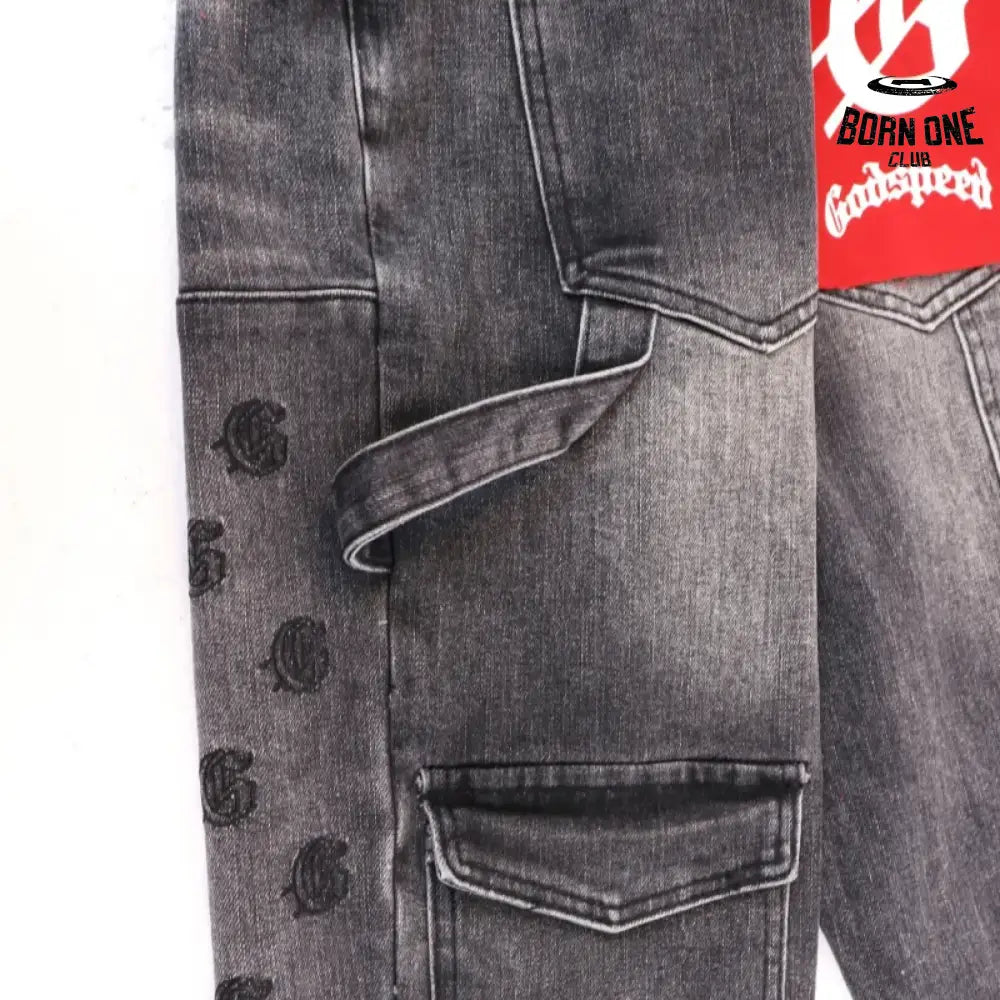 Godspeed Embroidered Multi-Pocket Calça Jeans Smoky Gray