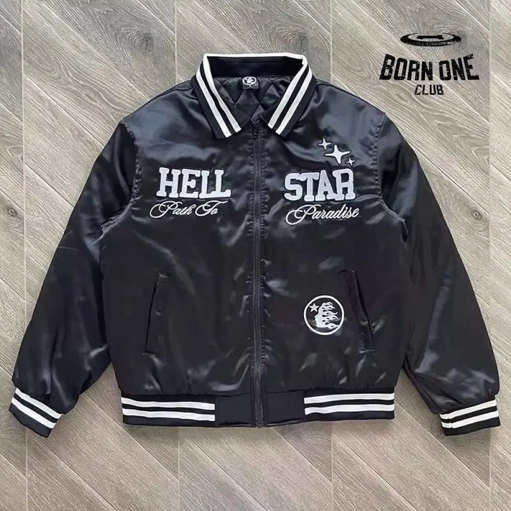 Hellstar Jaqueta Bomber Colegial Bordado Preto / XL