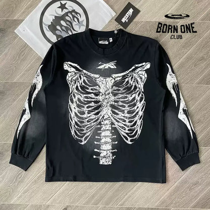 Hellstar Studios Airbrushed Bones Halloween Camiseta Manga Longa