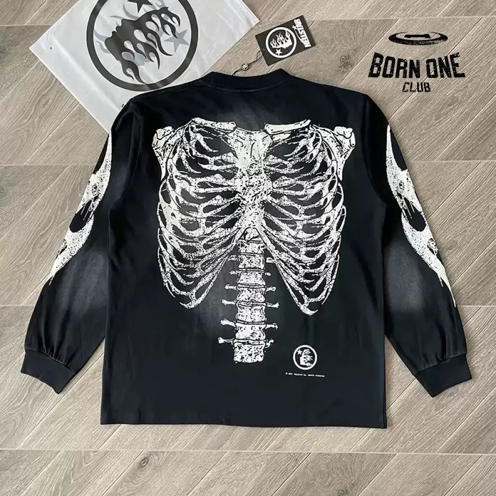 Hellstar Studios Airbrushed Bones Halloween Camiseta Manga Longa