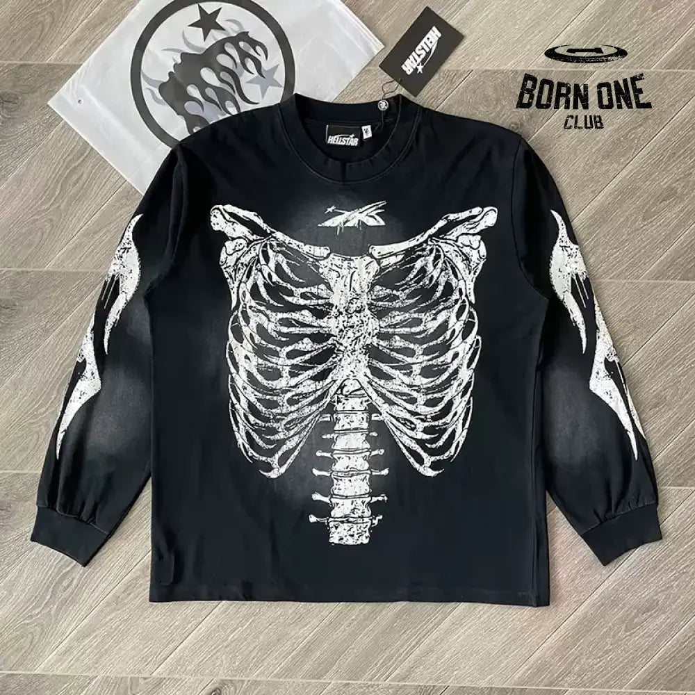 Hellstar Studios Airbrushed Bones Halloween Camiseta Manga Longa