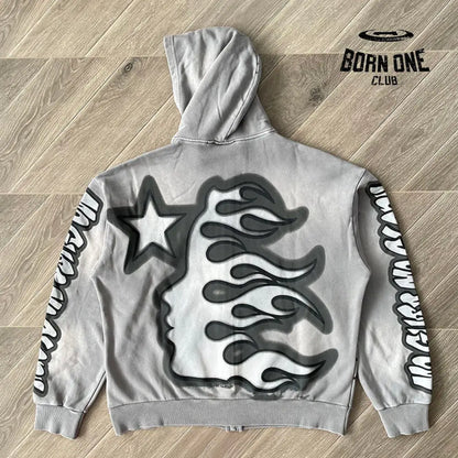Hellstar Studios Bull Dog Grey Zip Up Hoodie Moletom