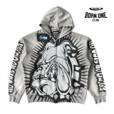 Hellstar Studios Bull Dog Grey Zip Up Hoodie Moletom