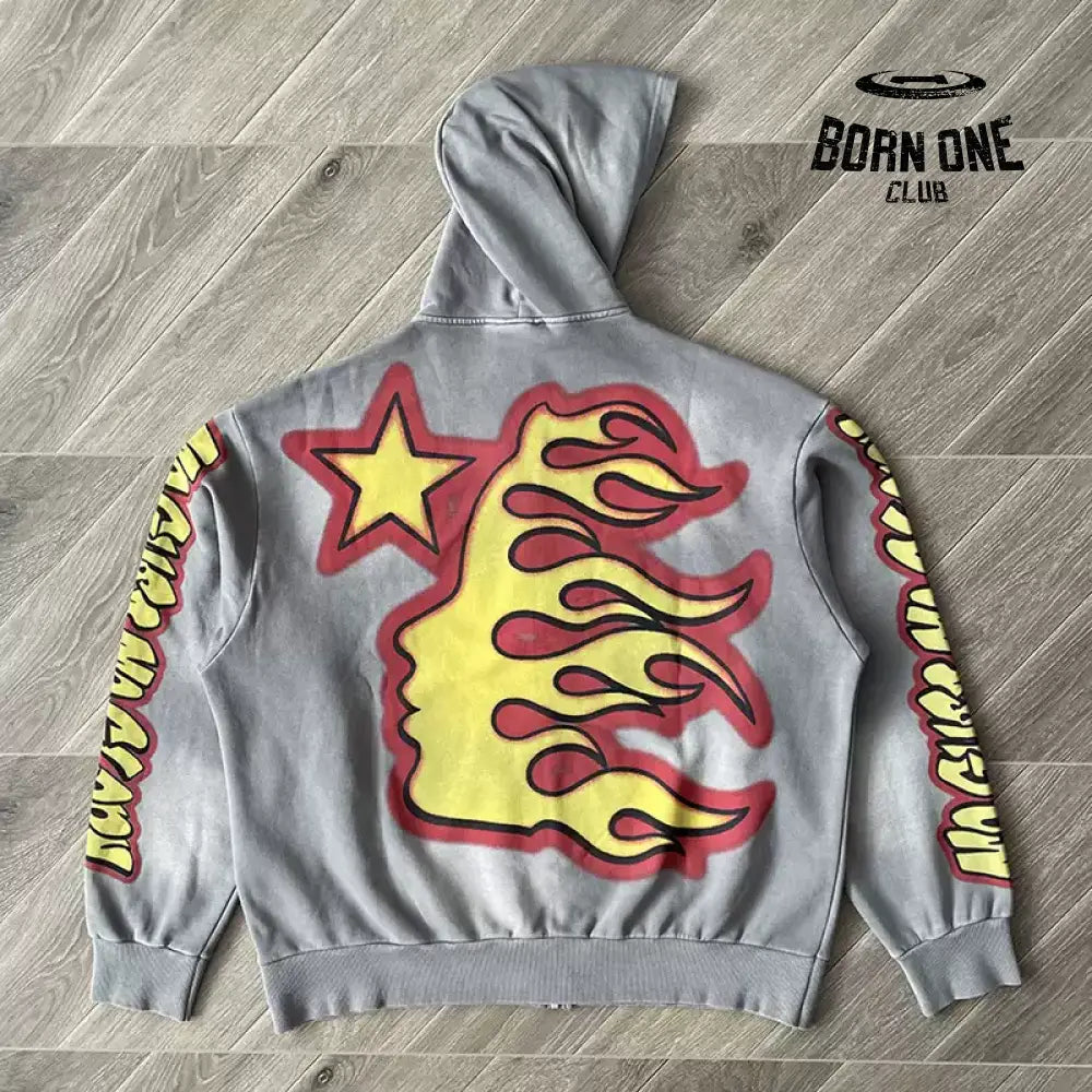 Hellstar Studios Bull Dog Yellow Zip Up Hoodie Jaqueta Moletom