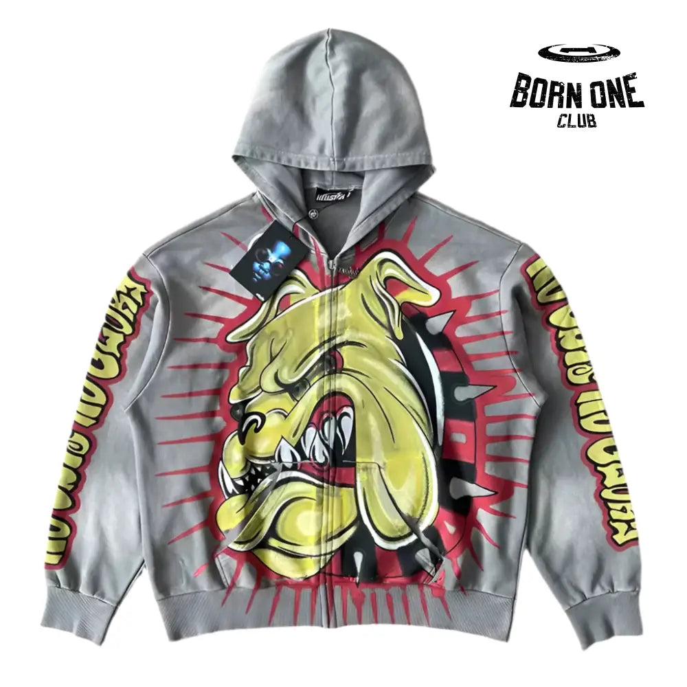 Hellstar Studios Bull Dog Yellow Zip Up Hoodie Jaqueta Moletom