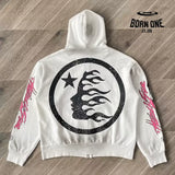 Hellstar Studios Flame Glitter Zip-Up Hoodie Moletom Jaqueta
