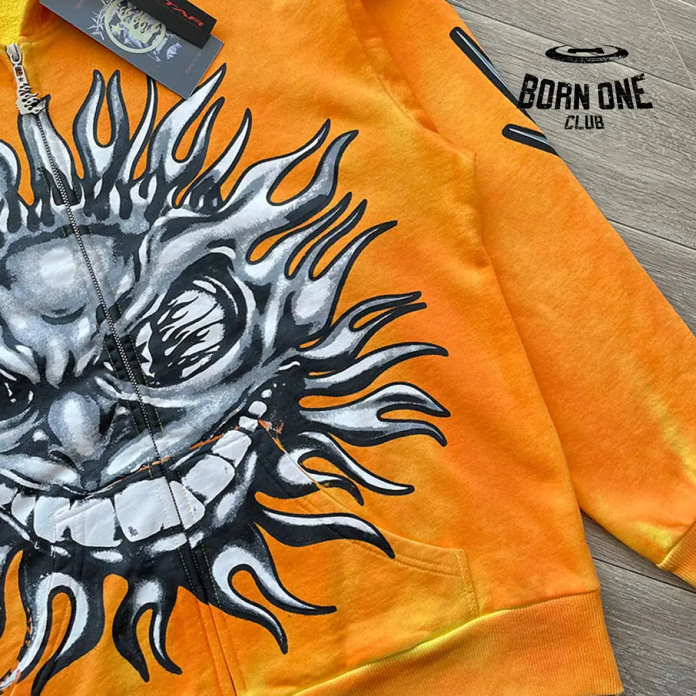 Hellstar Studios sun zip up orange hoodie capsule Jaqueta moletom