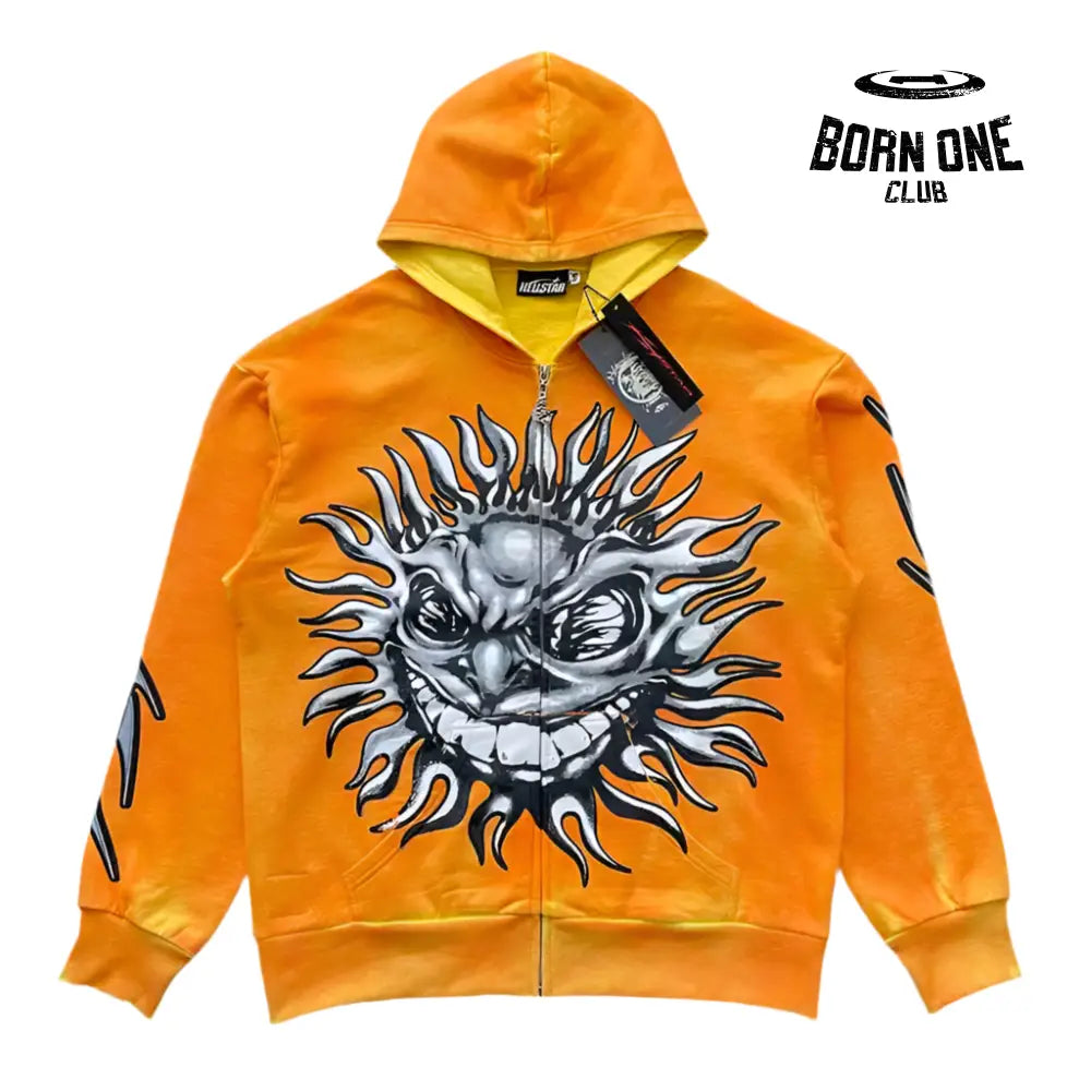 Hellstar Studios sun zip up orange hoodie capsule Jaqueta moletom