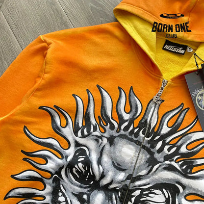Hellstar Studios sun zip up orange hoodie capsule Jaqueta moletom