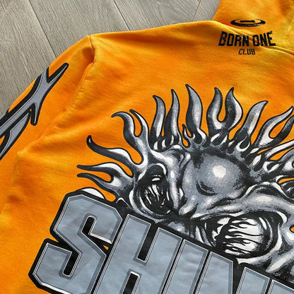 Hellstar Studios sun zip up orange hoodie capsule Jaqueta moletom