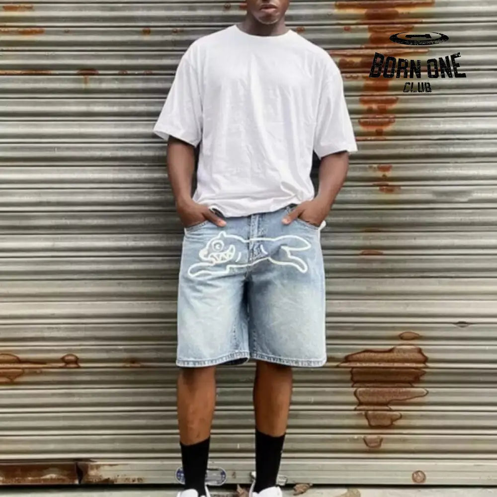 Ice Cream Running Dog Shorts Denim Bermuda Jeans