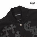Jaqueta Chrome Hearts Cross Patch Leather Sleeve Varsity Jacket Black