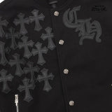 Jaqueta Chrome Hearts Cross Patch Leather Sleeve Varsity Jacket Black
