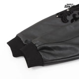 Jaqueta Chrome Hearts Cross Patch Leather Sleeve Varsity Jacket Black