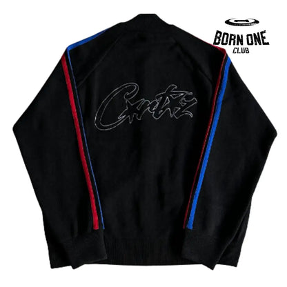 Jaqueta Corteiz Knit Zip Up Fleece Black