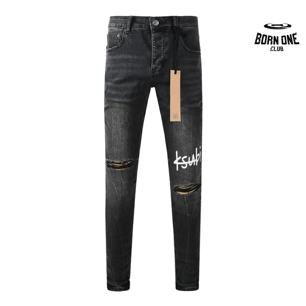 Calça Jeans Ksubi Preta Logo Branco