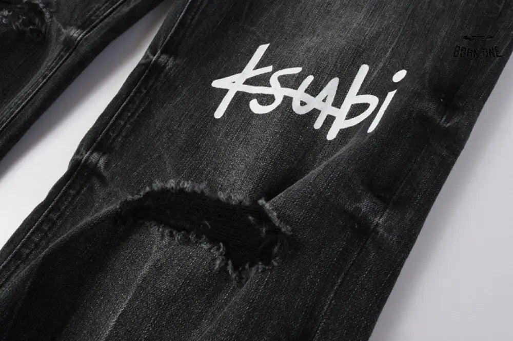 Calça Jeans Ksubi Preta Logo Branco