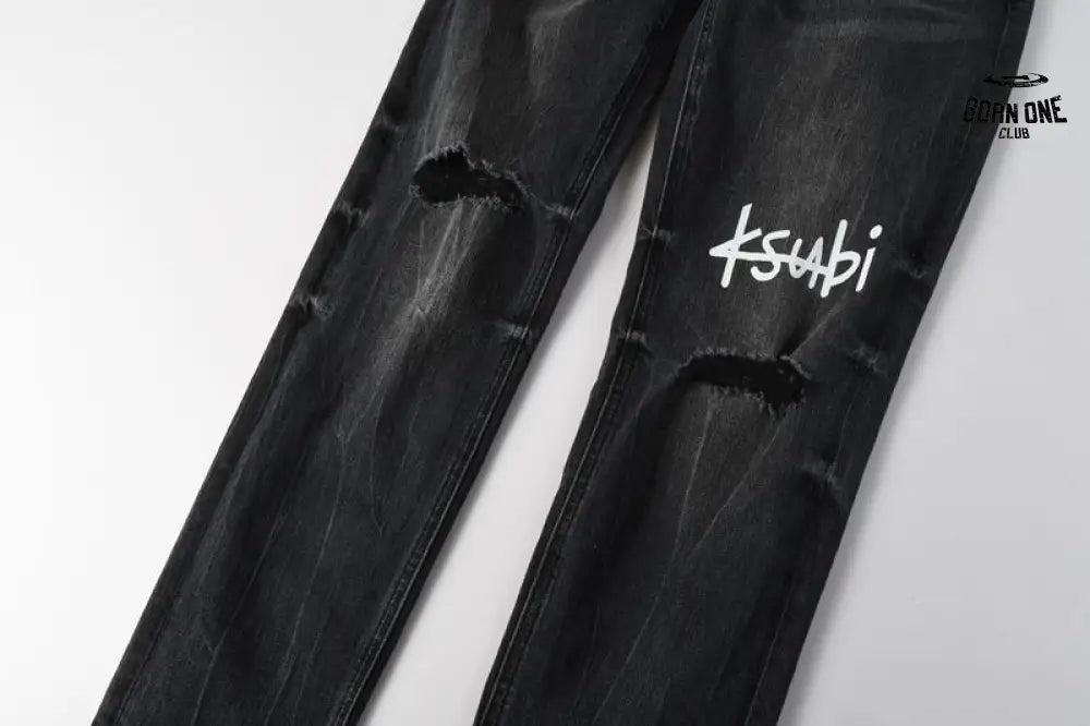 Calça Jeans Ksubi Preta Logo Branco