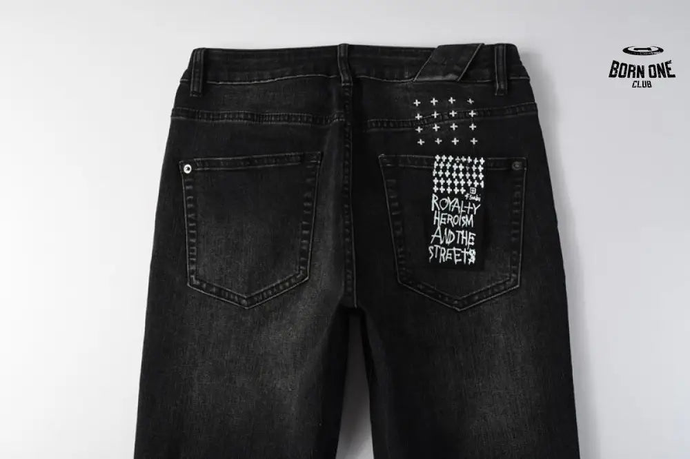 Calça Jeans Ksubi Preta Logo Bordado Joelho