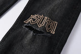 Calça Jeans Ksubi Preta Logo Bordado Joelho