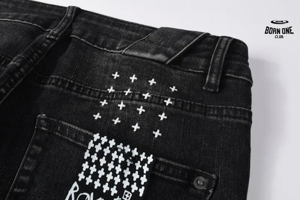 Calça Jeans Ksubi Preta Logo Bordado Joelho