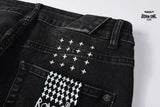 Calça Jeans Ksubi Preta Logo Bordado Joelho