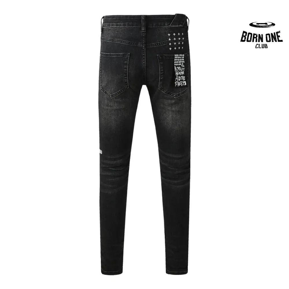 Calça Jeans Ksubi Preta Logo Bordado Joelho