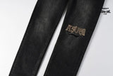 Calça Jeans Ksubi Preta Logo Bordado Joelho