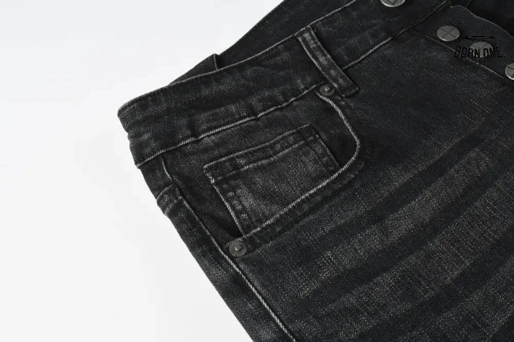 Calça Jeans Ksubi Preta Logo Bordado Joelho