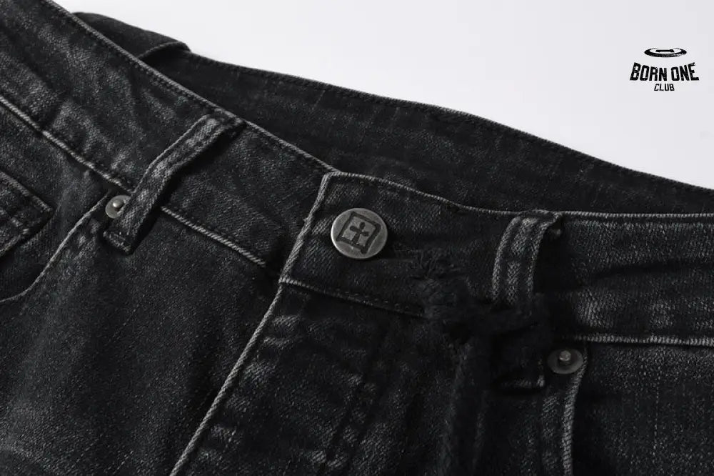 Calça Jeans Ksubi Preta Logo Bordado Joelho